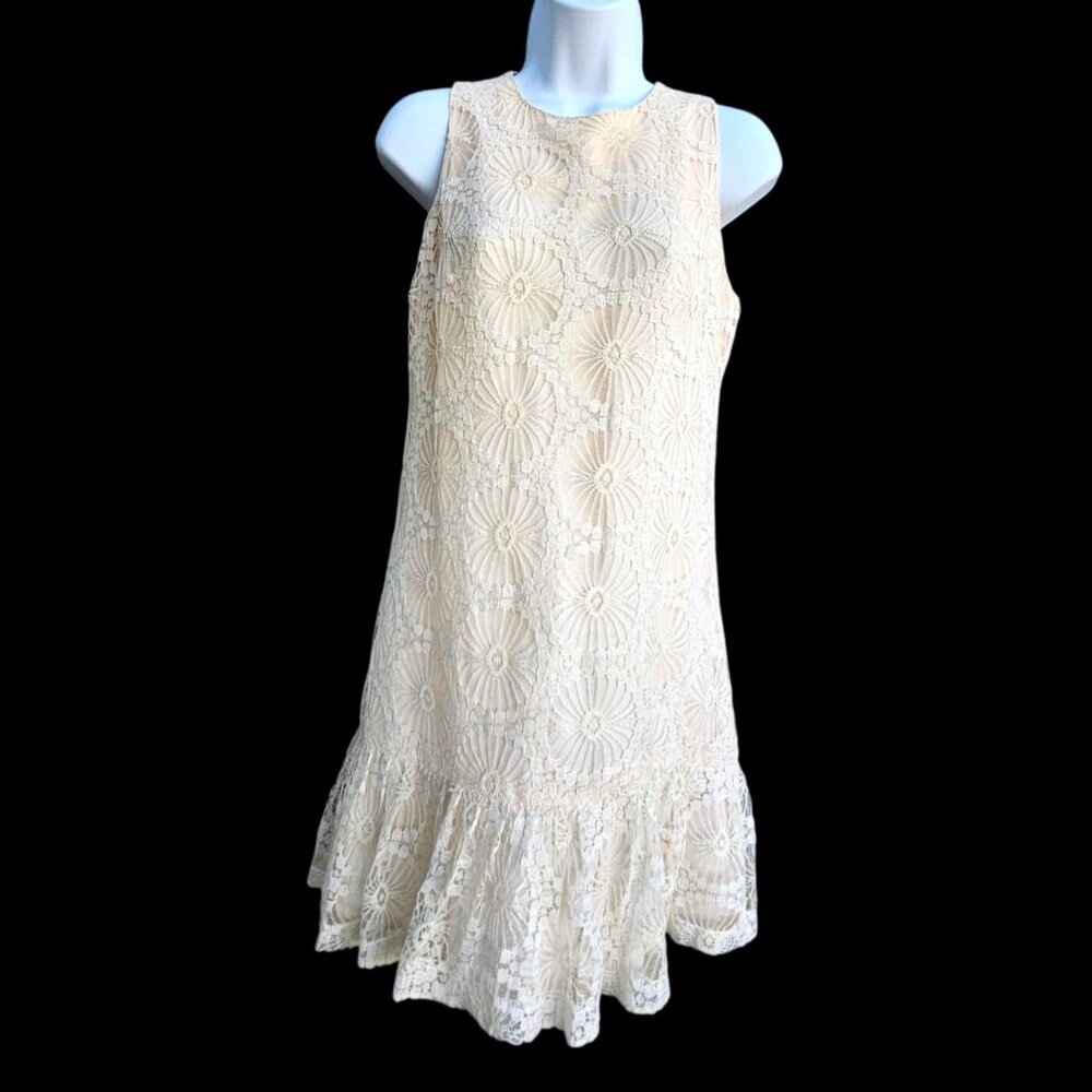Vintage 1960s Saba California Lace Dress Set Size S Wedding Neutral A-line - Picture 2 of 16